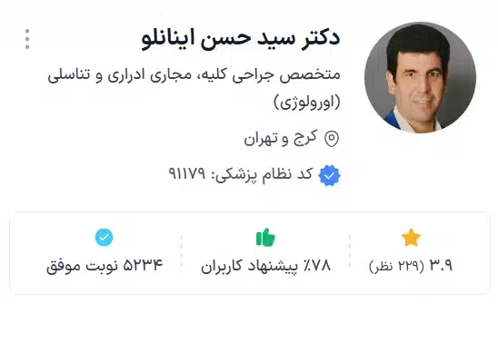 دکتر سید حسن اینانلو کرج دکتر اورولوژی عالی در کرج